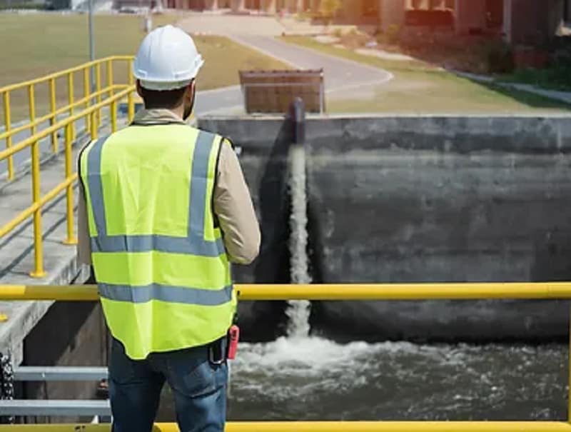 Service engineer working on wastewater treatment plant